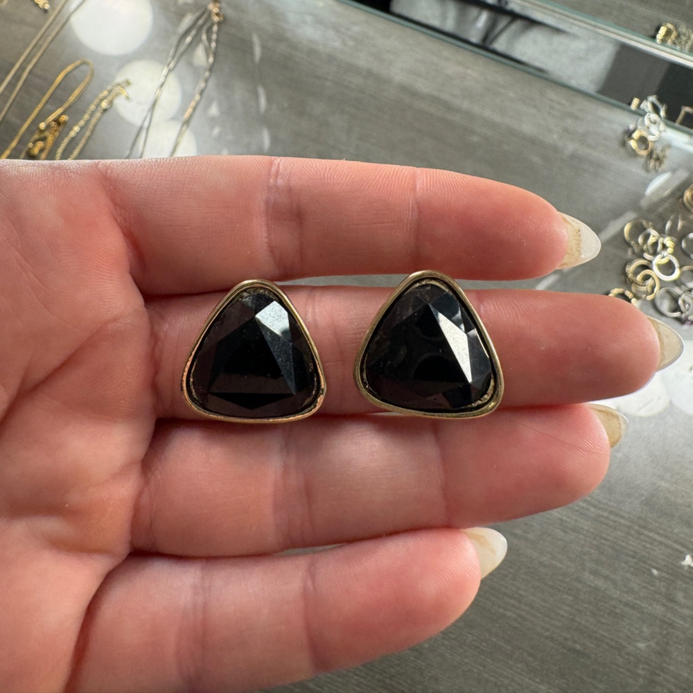 Elegant Black and Gold Triangle Earrings